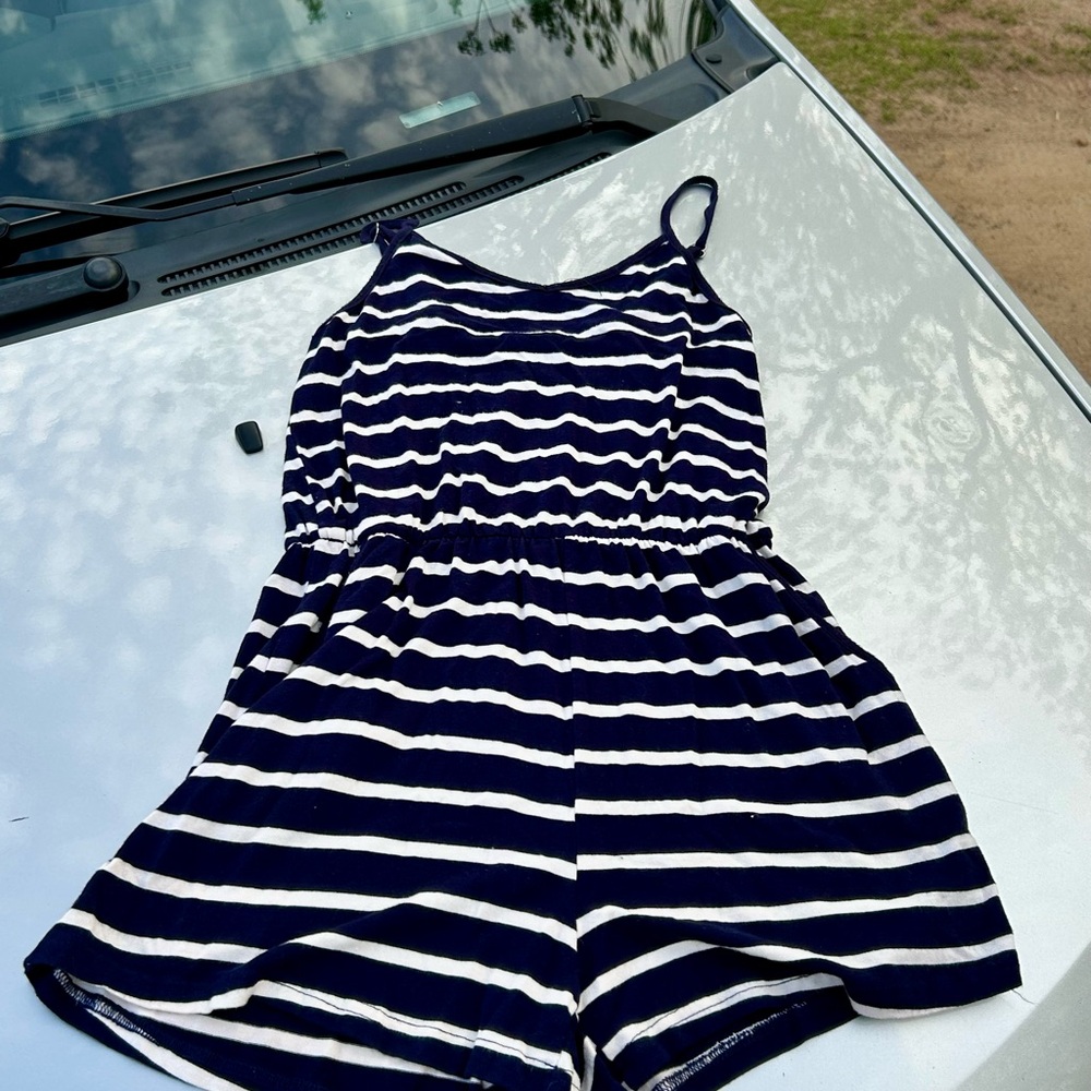 Navy and White Striped Romper